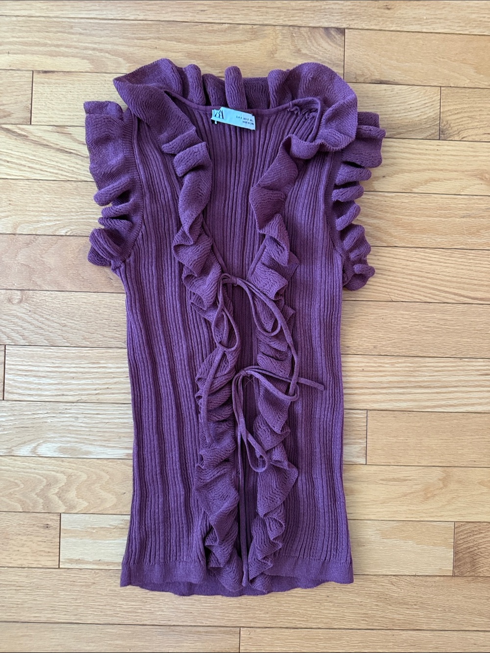 Zara Purple Ruffle Tie-Front Knit Vest